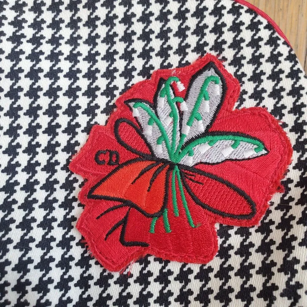 Christian Dior houndstooth flower applique cosmetic makeup travel bag pouch